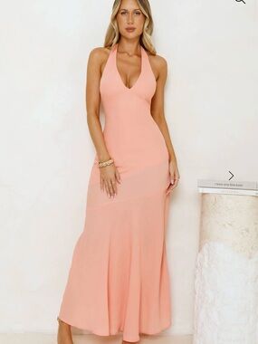 Hello Molly Peach Halter Backless Maxi Dress